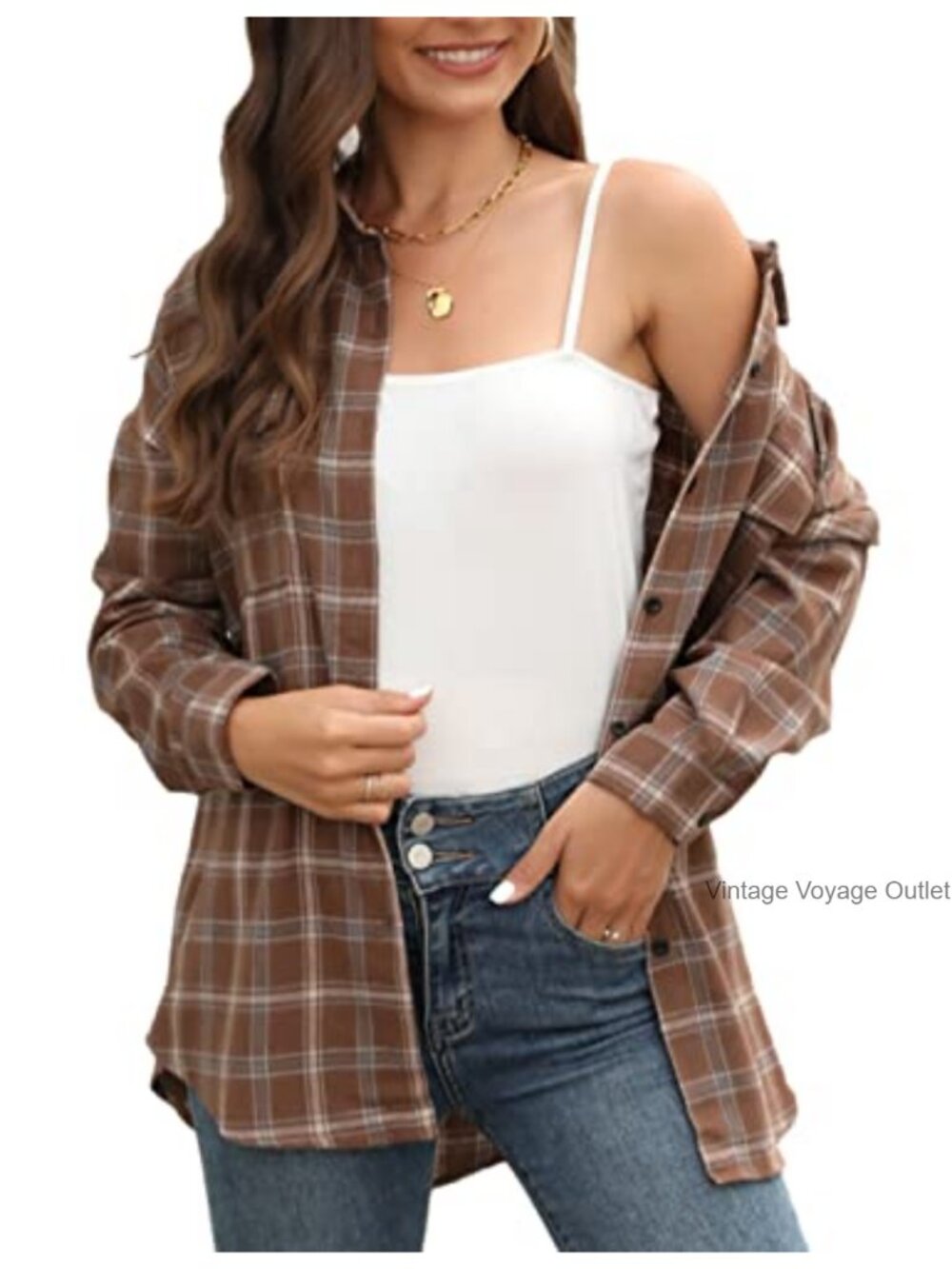 Womens Flannel Shirt Long Sleeve Oversized Button Down Plaid Top